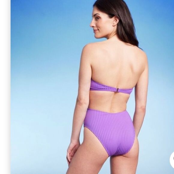 Shade & Shore Women's Bandeau Cut Out One Piece  Swimsuit Small - Picture 2 of 8